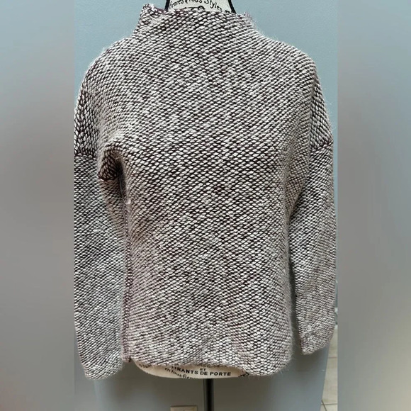 French Connection Lambswool Blend Purple White Knit Mock Neck Sweater sz Small - Picture 1 of 4